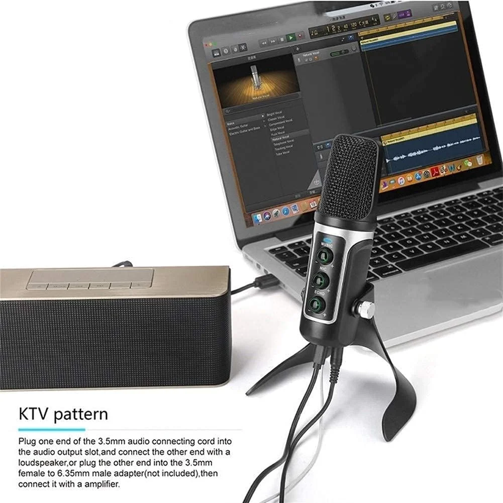 میکروفون USB با کارت صدای داخلی و افکت اکو مناسب برای ولاگ، خوانندگی، پخش زنده و کنفرانس ویدیویی