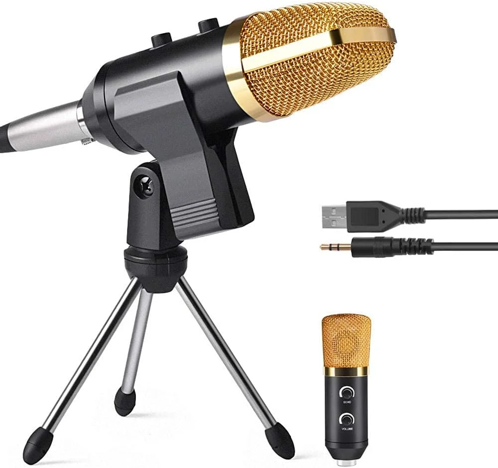 میکروفون USB برای ویندوز و مک، به همراه لرزه‌گیر، پاپ فیلتر، کابل USB و کیت گیره نصب رومیزی برای پخش و ضبط صدا
