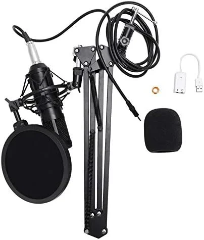 میکروفون کاندنسر حرفه ای کامل برای ضبط صدا، کارت صدای USB با فانتوم پاور، مناسب استودیو، کارائوکه و کامپیوتر