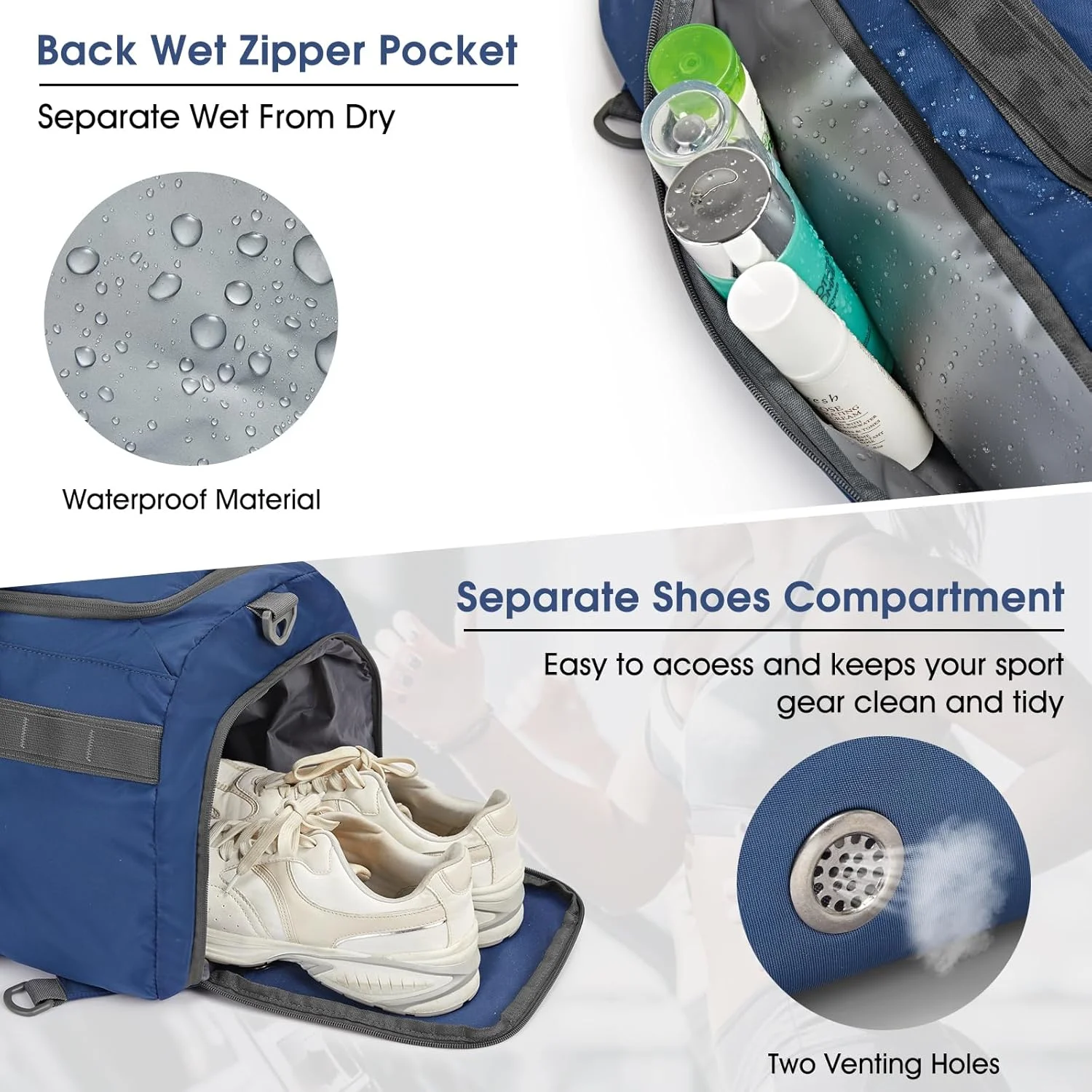 کیف دوشی ورزشی 45 لیتری G4Free، کوله پشتی باشگاه، کیف آخر هفته مسافرتی برای زنان و مردان با محفظه کفش، 3 روش استفاده