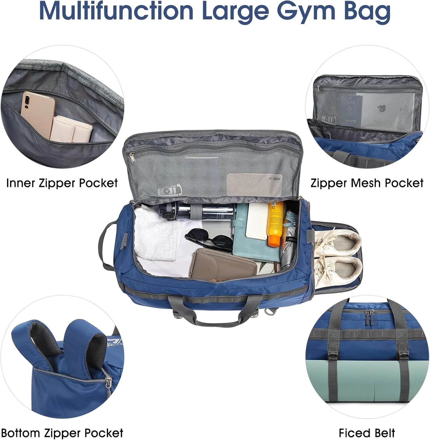 کیف دوشی ورزشی 45 لیتری G4Free، کوله پشتی باشگاه، کیف آخر هفته مسافرتی برای زنان و مردان با محفظه کفش، 3 روش استفاده