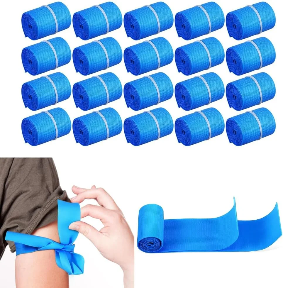 آزونِی گارو، گارو الاستیک یکبار مصرف فضای باز، نوار پزشکی لاستیکی TPE بدون لاتکس برای خونگیری کمک های اولیه، استفاده تکی، لوازم جانبی جعبه کمک های اولیه، بست کمربندی بند آورنده خون 1 x 18 اینچ - (آبی 20 عددی)