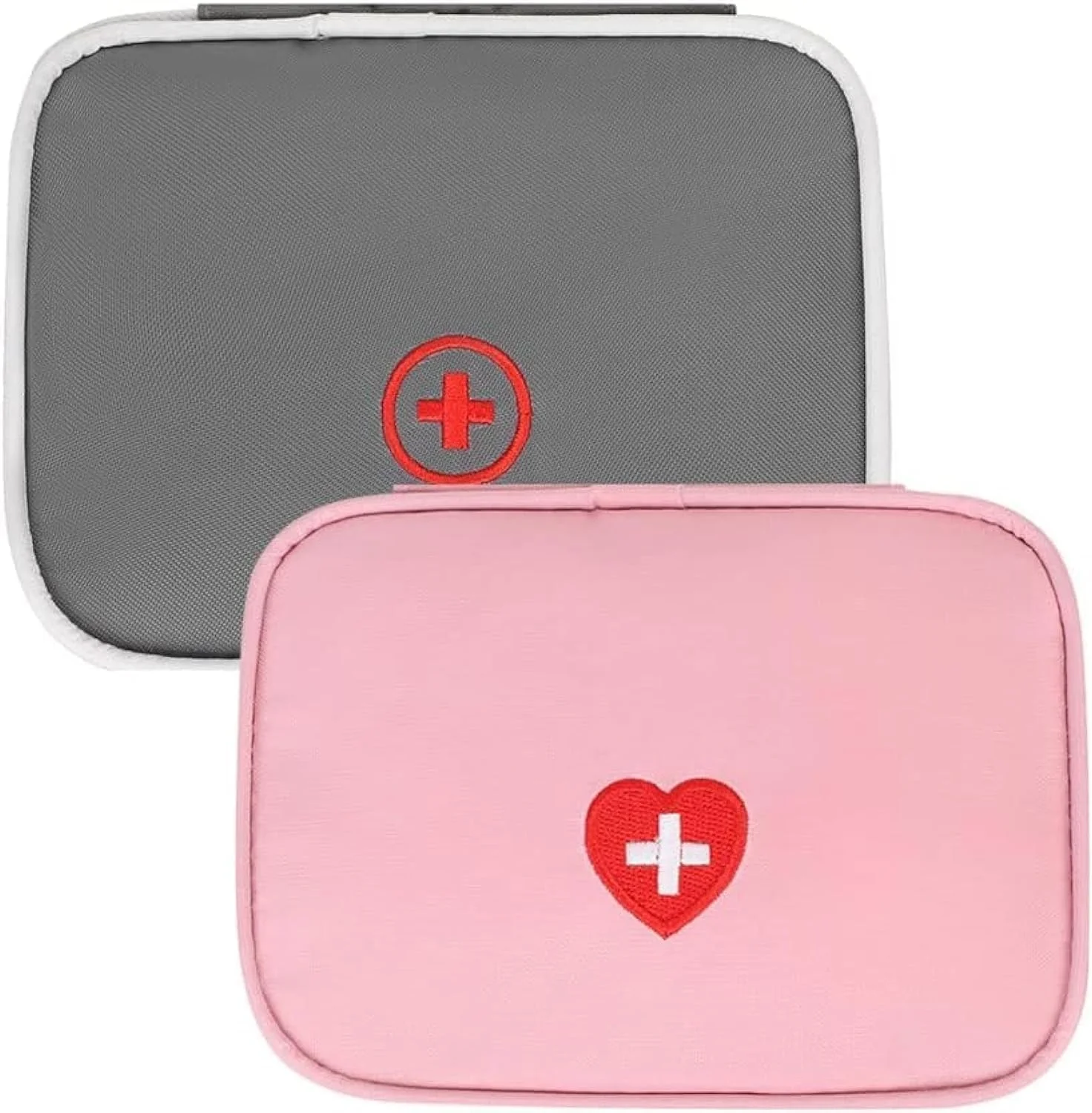 کیف کمک های اولیه کوچک قابل حمل خزنه، 2 عدد کیف خالی دارو با زیپ دوبل، جیبی مناسب برای قرص، مناسب برای مسافرت اداری، منزل، خودرو، ساحل، کیف زیپ دار اورژانسی، سایز کوچک
