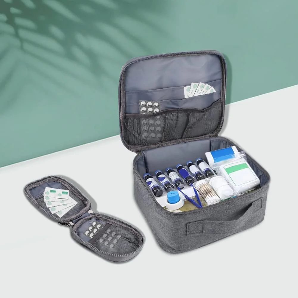 کیف کمک های اولیه TERRIFI، 2 عدد کیف خالی دارو، کیف دارویی خاکستری قابل حمل برای کمپینگ در فضای باز، مسافرت، کار