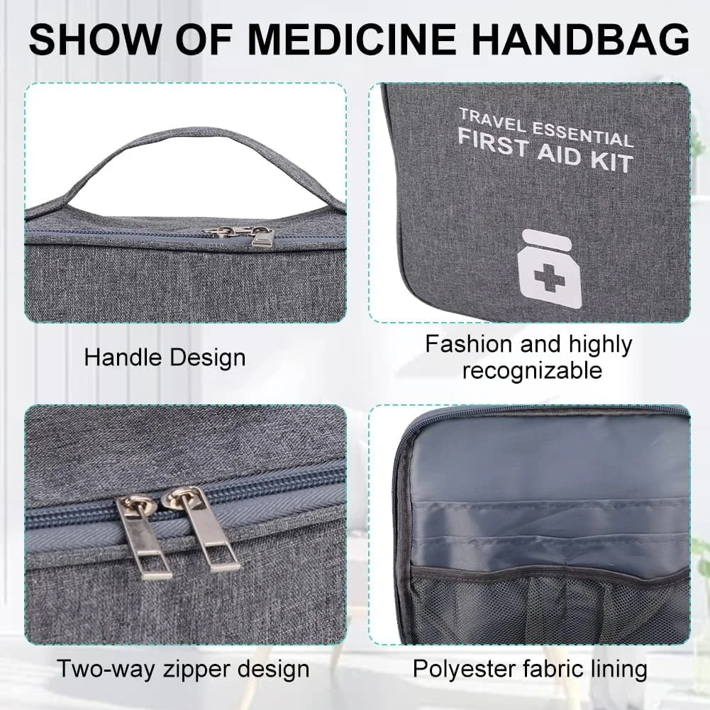 کیف کمک های اولیه TERRIFI، 2 عدد کیف خالی دارو، کیف دارویی خاکستری قابل حمل برای کمپینگ در فضای باز، مسافرت، کار
