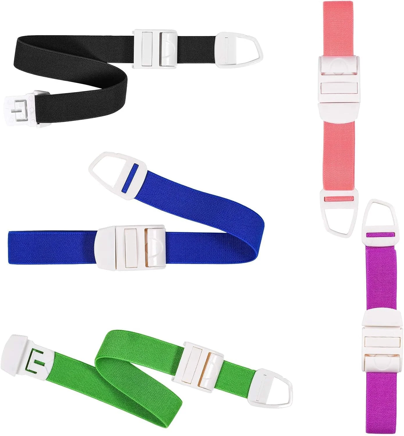 ست رگ بند پزشکی حرفه ای، بسته 5 عددی بند هموستاتیک اضطراری با رهاسازی سریع و سگک ABS، بند نایلونی الاستیک قابل تنظیم، کنترل خون کمک های اولیه