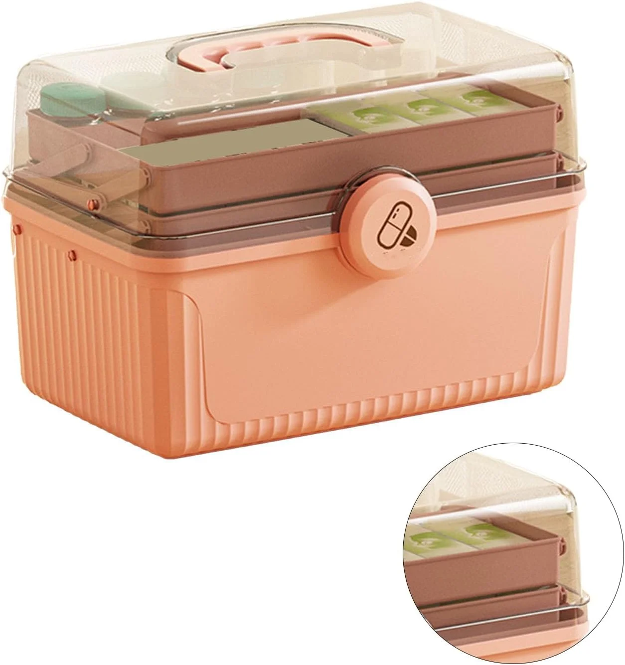 جعبه نگهداری سوراندی با ظرفیت بزرگ، ضد ضربه، قابل حمل، سه لایه، جعبه کمک های اولیه برای منزل و فضای باز، مقاوم در برابر آب، 1 عدد جعبه نگهداری (صورتی)