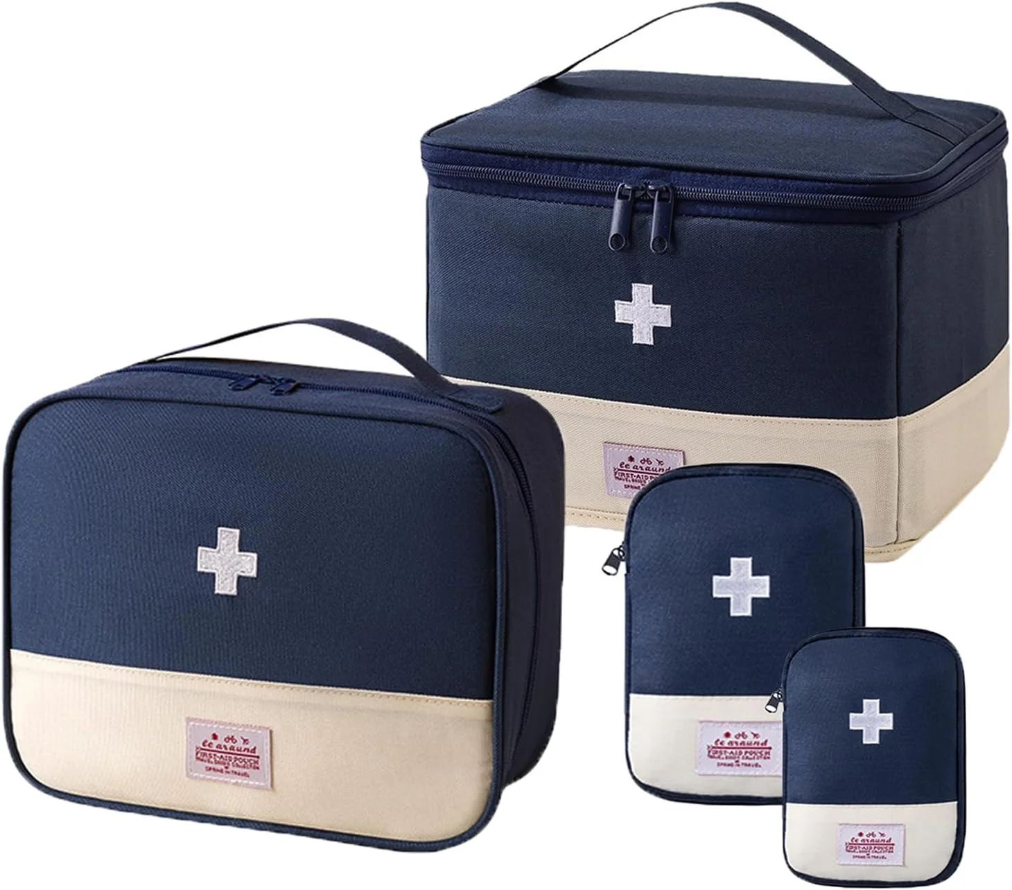 مجموعه ۴ عددی کیف کمک های اولیه قابل حمل SOOFAM، کیف نگهداری داروهای ضروری با دسته، کیف مسافرتی مدیریت قرص، کیف نجات خالی قابل استفاده مجدد، کیف نگهداری ابزار پزشکی (آبی)