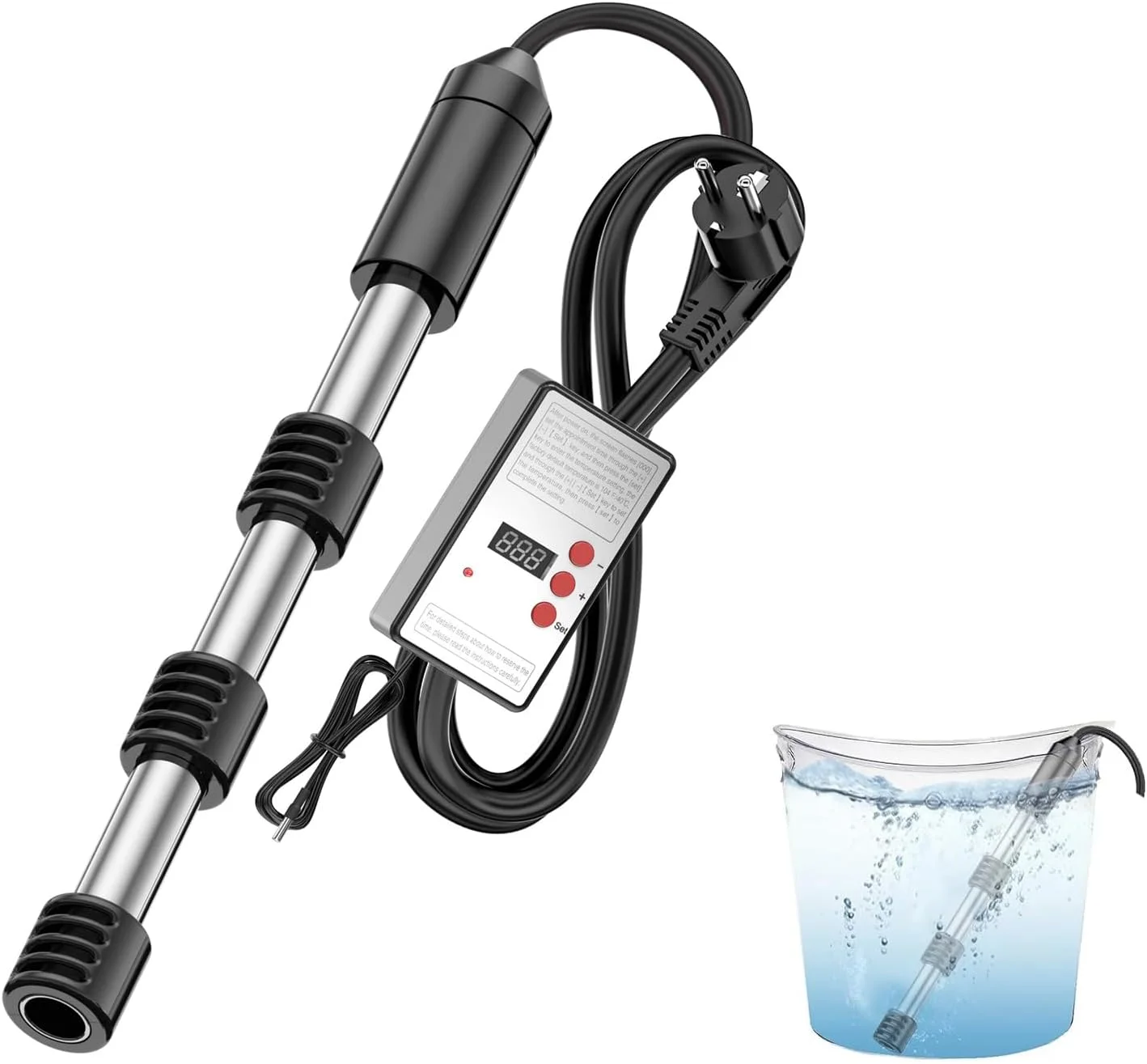 هیتر آب غوطه وری Azonee - هیتر سریع 2500 واتی سطلی با نمایشگر دمای ثابت و خاموش شدن خودکار - غوطه ور برای وان حمام، استخرها، سطل ها