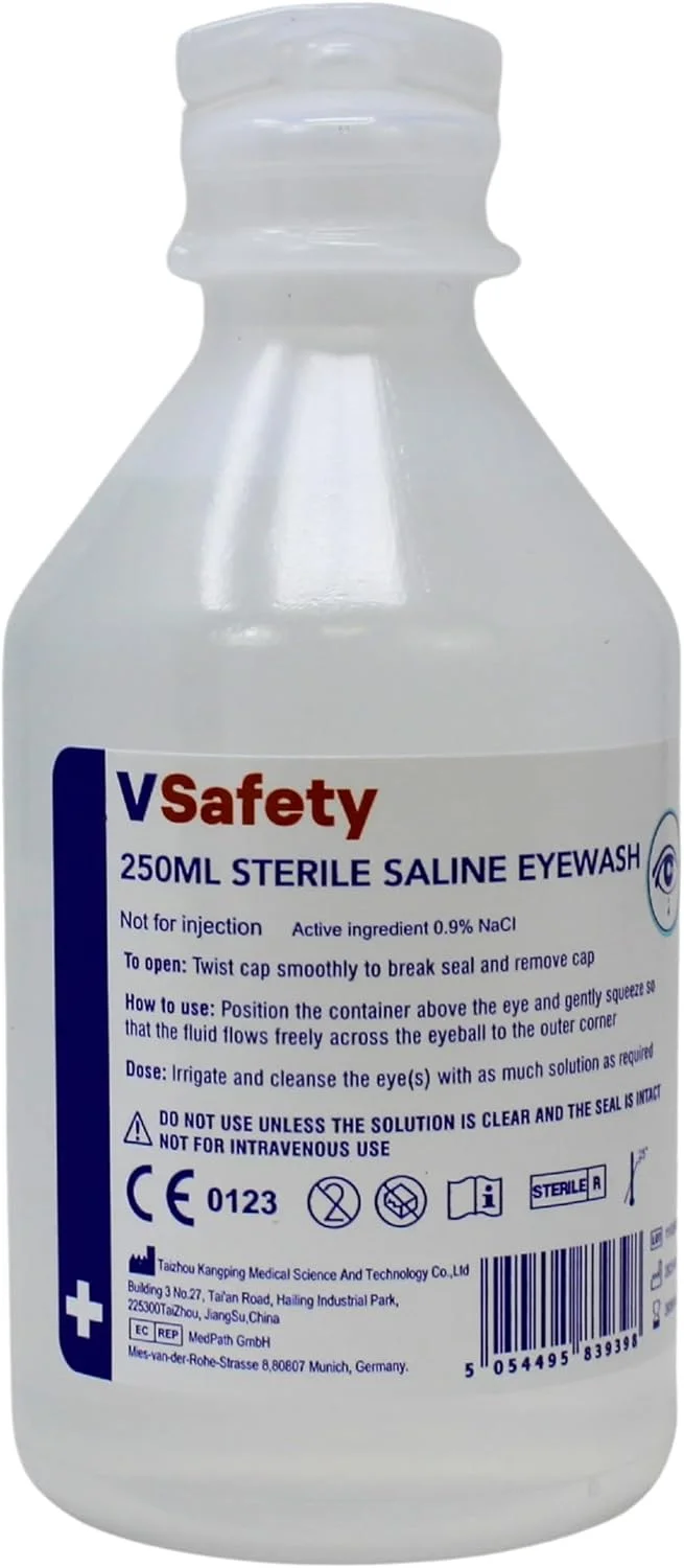 محلول شستشوی چشم استریل وی سیفتی 250 میلی لیتر – محلول 0.9% سدیم کلرید – برای شستشوی چشم، گرد و غبار و آلودگی – یکبار مصرف – بدون نیاز به کاپ