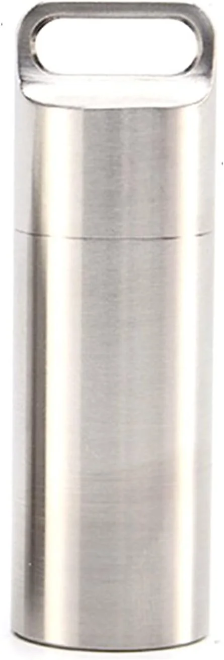 جعبه نگهداری و سازماندهی کپسولی کوچک و مهر و موم شده از جنس استیل ضد زنگ، کپسول ضد آب با آویز کمک های اولیه برای کمپینگ و مسافرت در فضای باز، جا قرصی قابل حمل (L)