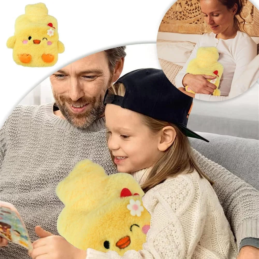 کیسه آب گرم لاستیکی Azonee، تسکین درد با روکش خز مصنوعی زیبا، طرح کارتونی سه بعدی برای کودکان و بانوان، کیسه آب گرم با روکش پولیشی، کیسه آب گرم برای دردهای قاعدگی، 500 میلی لیتر