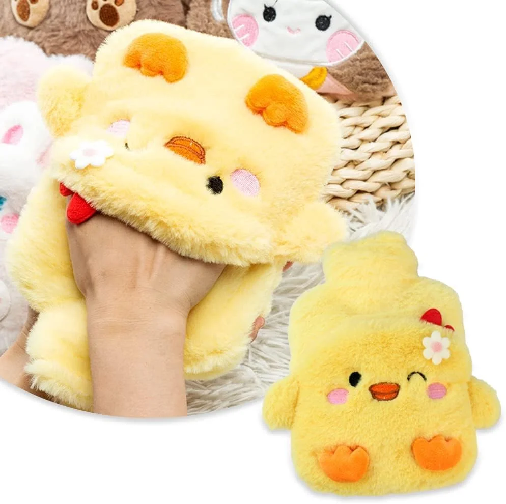 کیسه آب گرم لاستیکی Azonee، تسکین درد با روکش خز مصنوعی زیبا، طرح کارتونی سه بعدی برای کودکان و بانوان، کیسه آب گرم با روکش پولیشی، کیسه آب گرم برای دردهای قاعدگی، 500 میلی لیتر