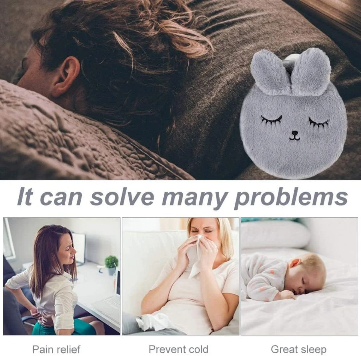 کیسه آب گرم آزونی با روکش طرح خرگوش، کیسه آب گرم برای گردن و شانه، تسکین سریع درد و راحتی برای آرتروز، سردرد، درمان گرم و سرد