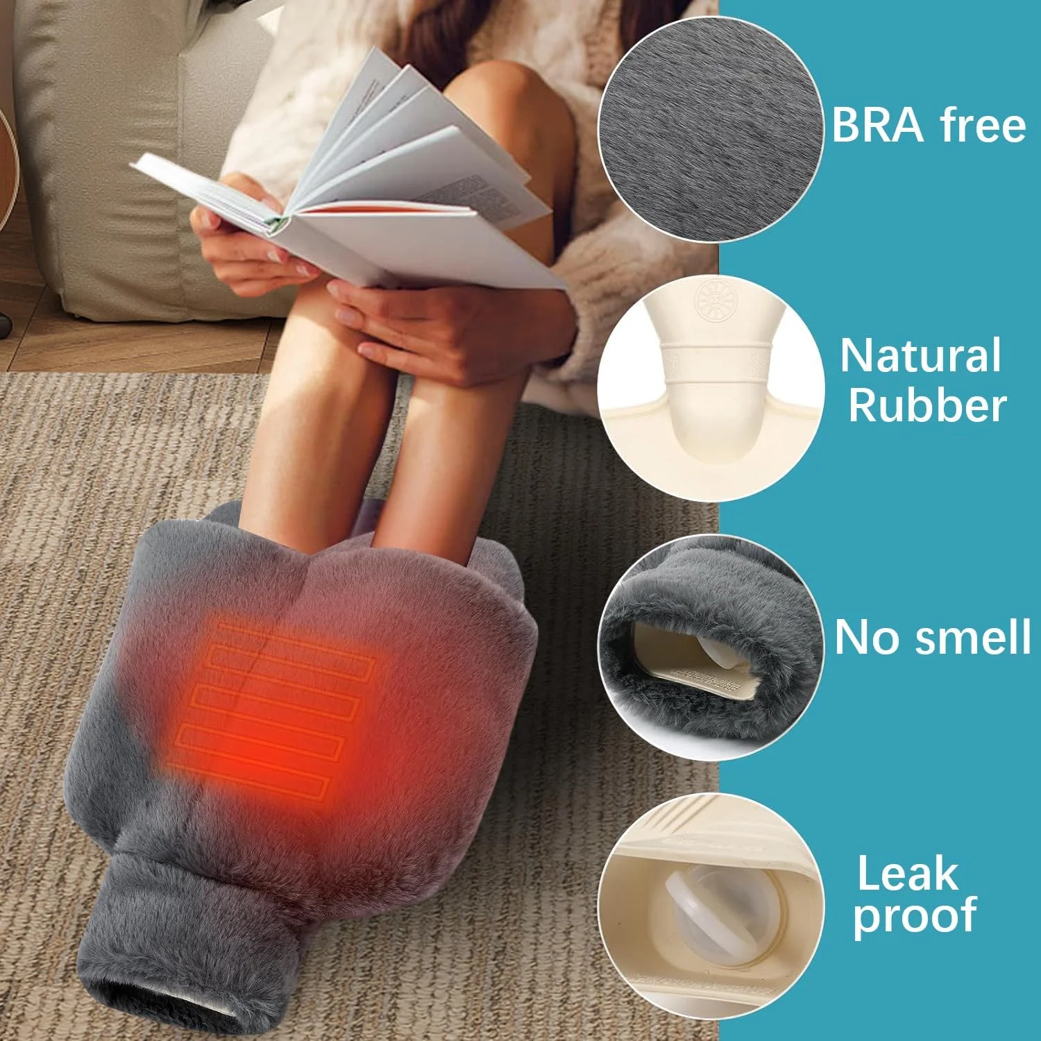 کیسه آب گرم پا با روکش نرم، بطری آب گرم 2 لیتری گرم کننده پا با روکش مخملی ضخیم قابل شستشو برای تسکین درد، گرم کننده پا برای کودکان، زنان و مردان