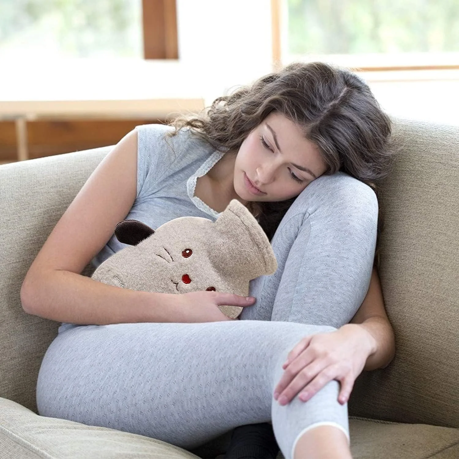 بطری آب گرم آزونی با کاور، 1 لیتری، کرکی نرم، کیسه آب گرم پشمی قابل شستشو برای کمر، گردن، پاها، کودکان، نوزادان و بزرگسالان، بهترین هدیه زمستانی (خاکستری)