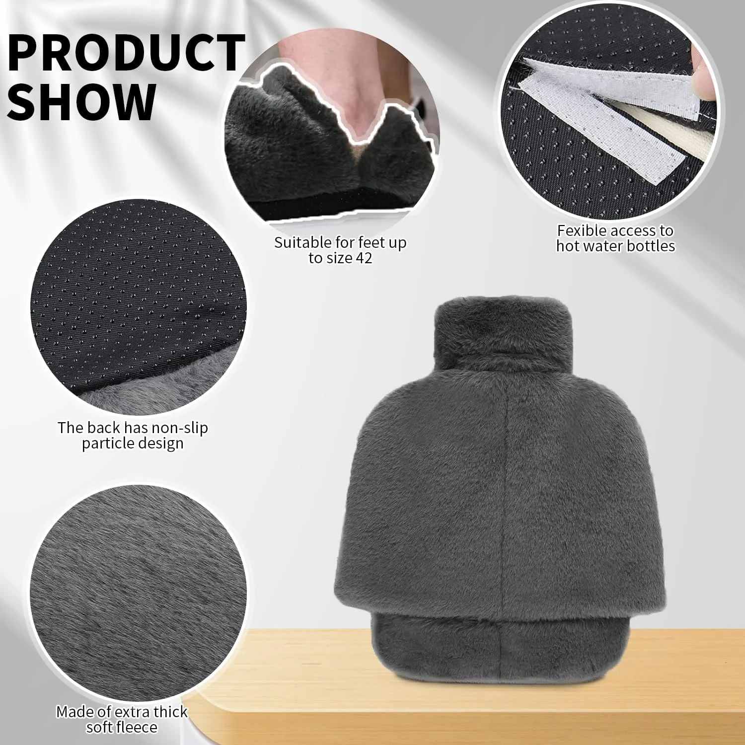 کیسه آب گرم پا با روکش نرم، بطری آب گرم 2 لیتری گرم کننده پا با روکش مخملی ضخیم قابل شستشو برای تسکین درد، گرم کننده پا برای کودکان، زنان و مردان