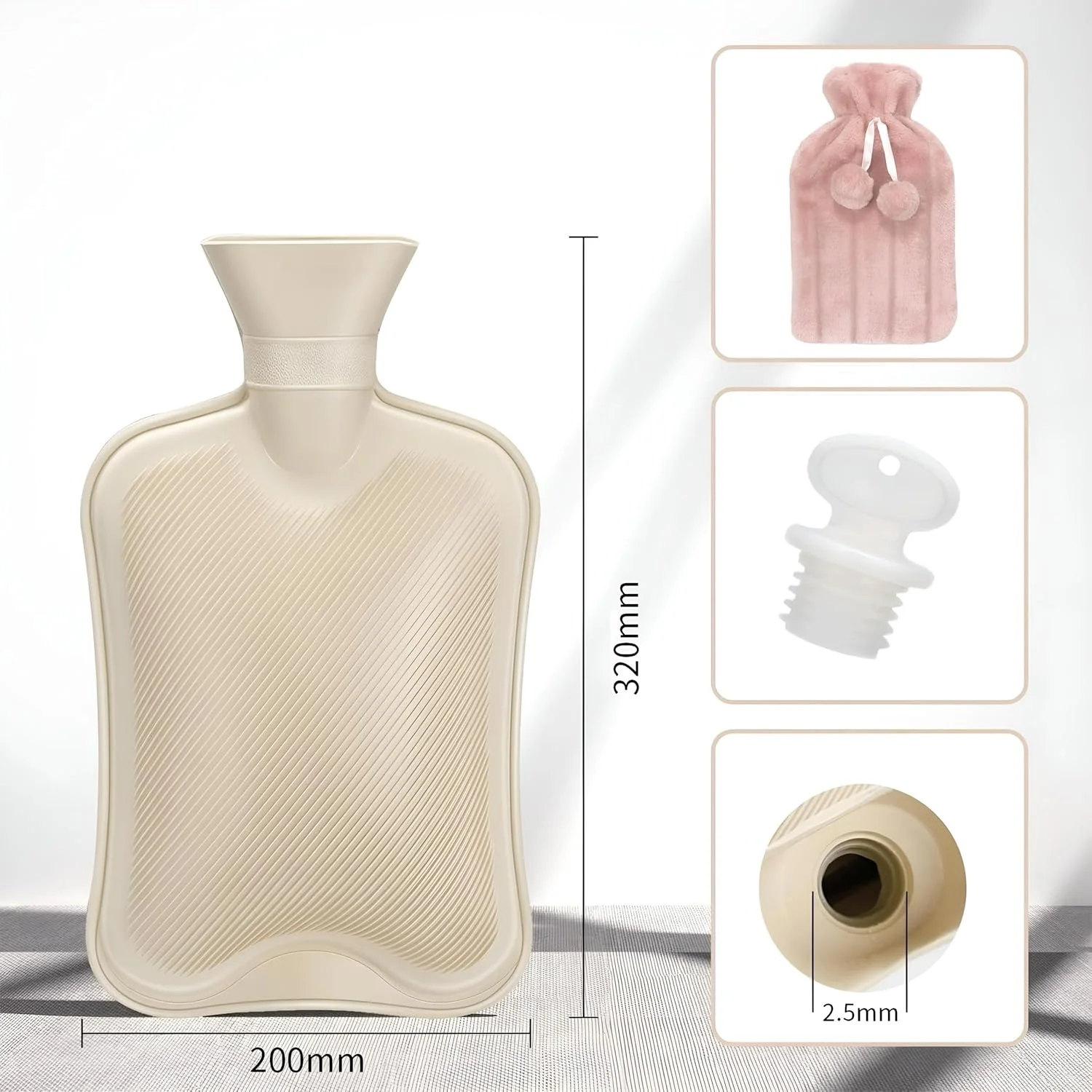 کیسه آب گرم 2 لیتری با روکش نرم Fixwal®، کیسه آب گرم لاستیکی کلاسیک برای تسکین درد شانه و گردن، گرما درمانی، گرمای زمستانی، لاستیک بدون BPA، روکش قابل شستشو (رنگ های متنوع)