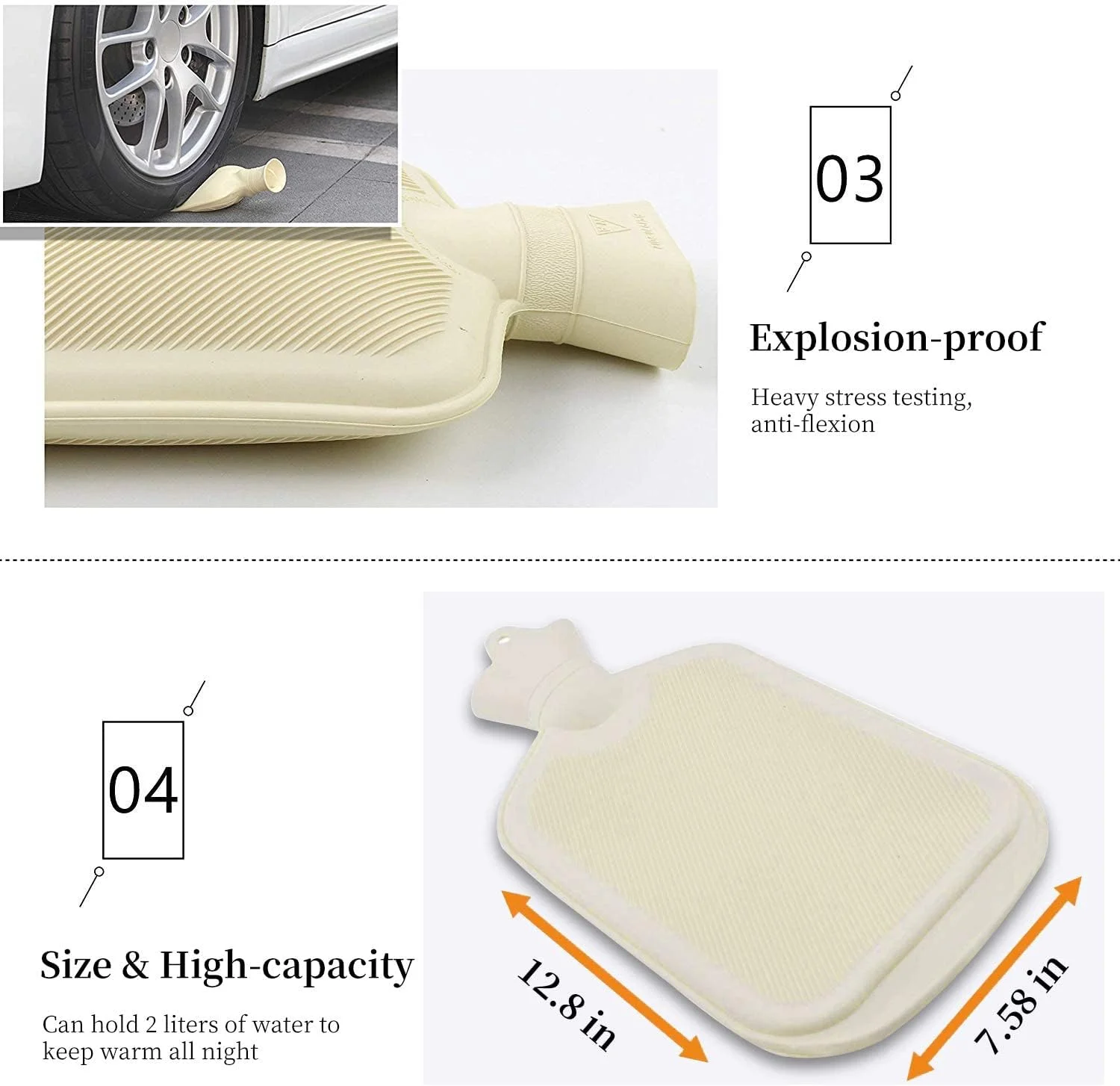 کیسه آب گرم ELECDON، کیسه آب گرم 2 لیتری با روکش بافتنی جداشدنی، قابل شستشو و راحت، کیسه گرمایشی لاستیکی طبیعی برای گردن و شانه ها، کمر، پاها و گرم نگه داشتن کمر