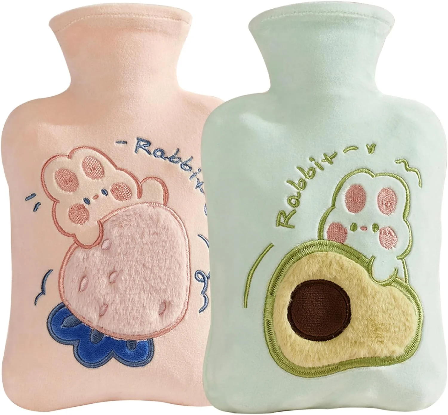 بطری آب گرم لاستیکی 500 میلی لیتری با روکش نرم - بسته 2 عددی، کیسه آب گرم فانتزی برای تسکین دردهای قاعدگی و گردن، شانه ها و پاها، کمپرس گرم و سرد ایده آل برای بانوان و دختران