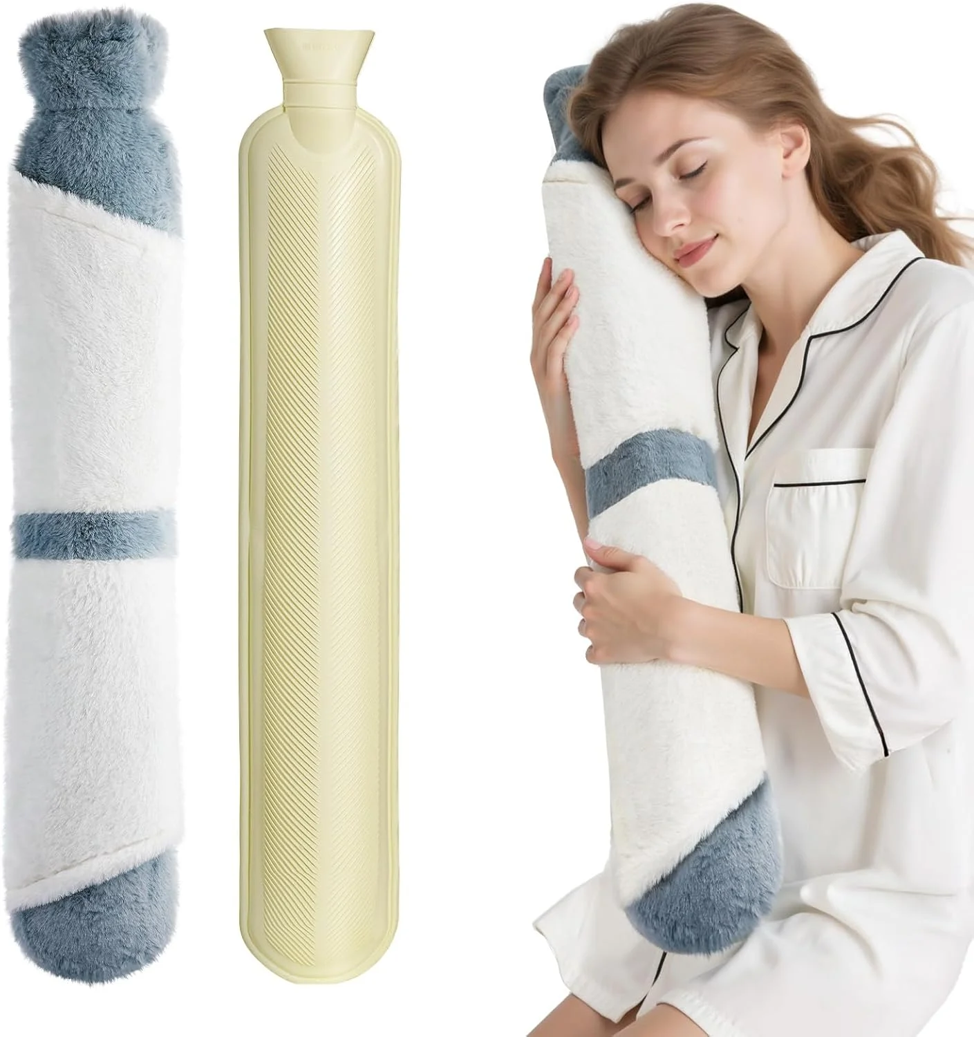 کیسه آب گرم بلند Homealexa با روکش نرم، 2 لیتری، کیسه آب گرم بلند با گرمکن دست، کیسه آب گرم لوله ای، کیسه گرم کننده شکم، کیسه تخت خواب برای زنان و مردان