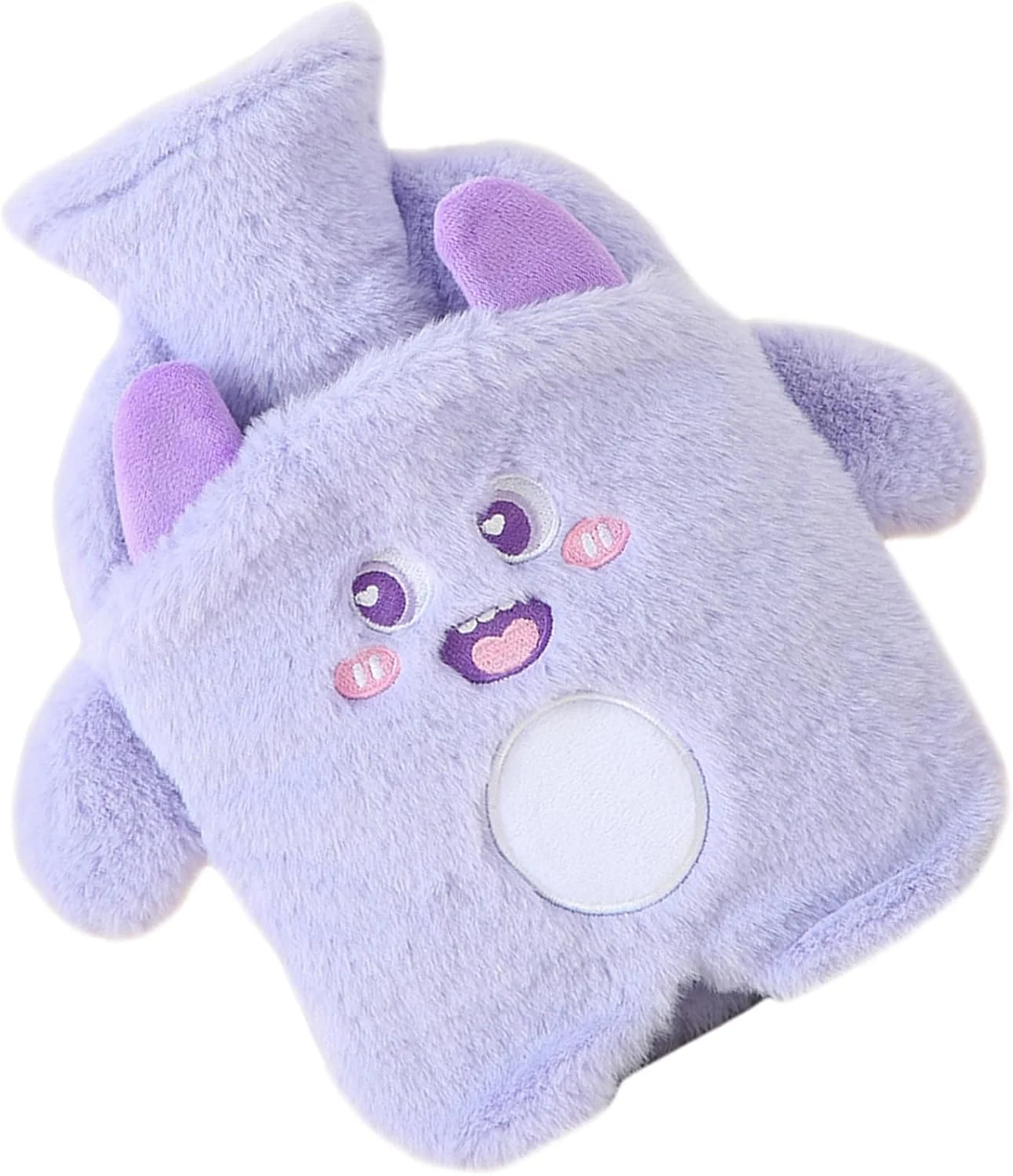 کیسه آب گرم 1 لیتری با جیب دستی، طرح حیوانات هیولایی بامزه، کیسه آب گرم با روکش نرم برای کودکان، گرم کننده ایده آل دست و پا برای تسکین درد گردن و شانه، بنفش