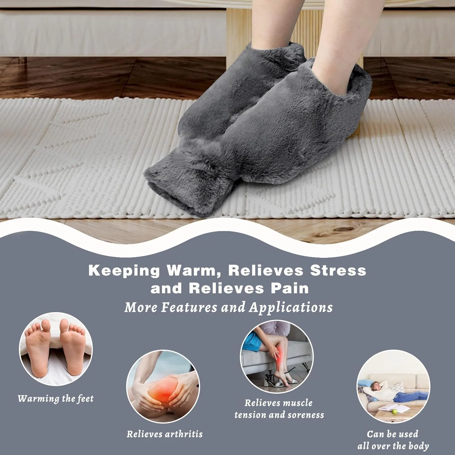 کیسه آب گرم بزرگ ۲ لیتری برای پا، کیسه آب گرم لاستیکی برای گرم کردن پاها، گرم کننده پاهای سرد، برای تسکین درد گردن و شانه ها، گرم کردن پا، درد قاعدگی، کیسه آب گرم بدون BPA