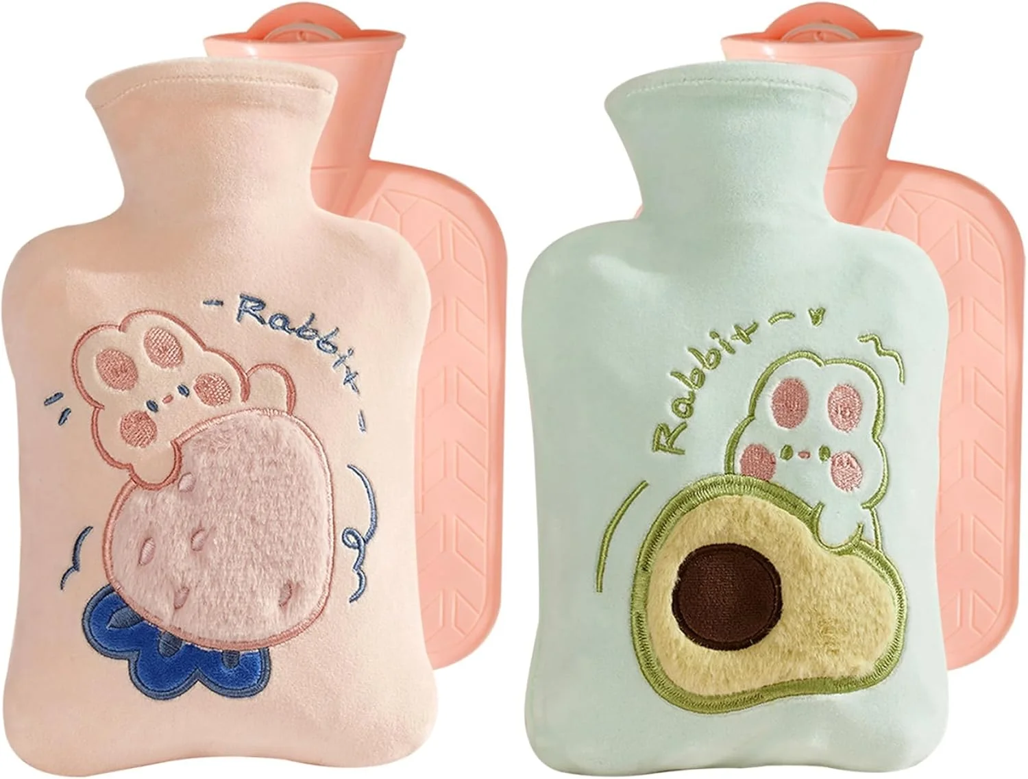 بطری آب گرم لاستیکی 500 میلی لیتری با روکش نرم - بسته 2 عددی، کیسه آب گرم فانتزی برای تسکین دردهای قاعدگی و گردن، شانه ها و پاها، کمپرس گرم و سرد ایده آل برای بانوان و دختران