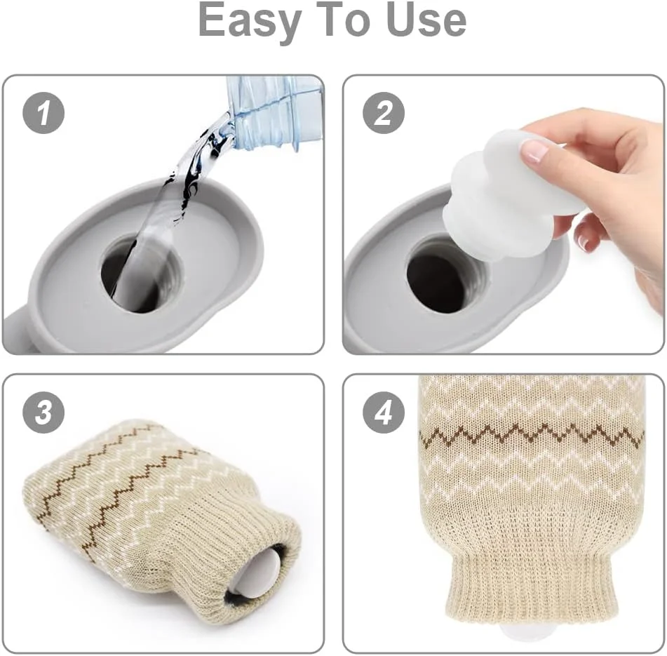 کیسه آب گرم 320 میلی لیتری فوتکن با روکش بافتنی، کیسه آب گرم کوچک برای تسکین درد کمر، گردن، شانه ها، کیسه آب گرم کوچک ضد نشت با روکش قابل جابجایی برای زنان، کودکان، بهترین هدیه