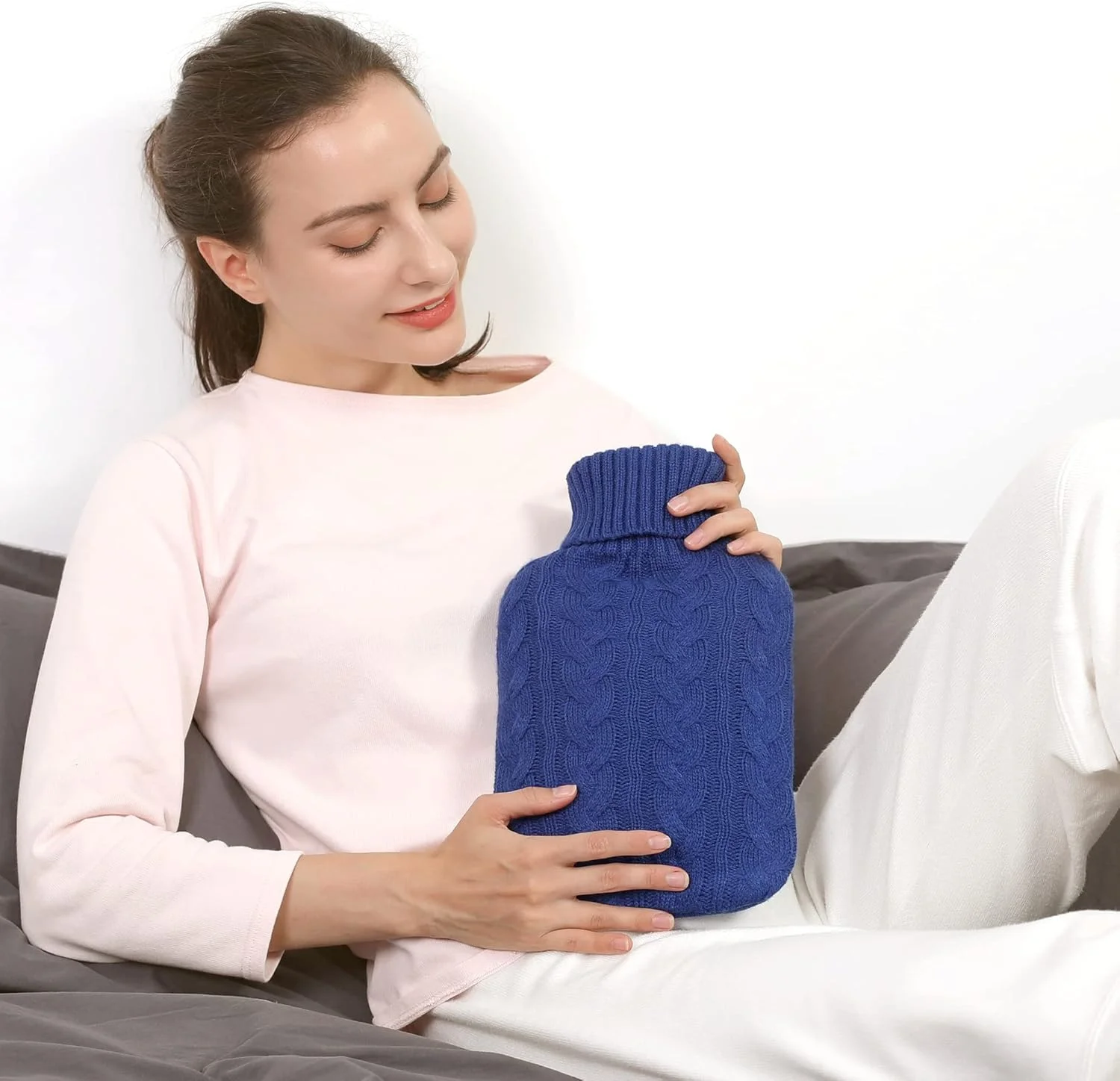 کیسه آب گرم شفاف Samply - کیسه آب 2 لیتری با روکش بافتنی، سرمه ای