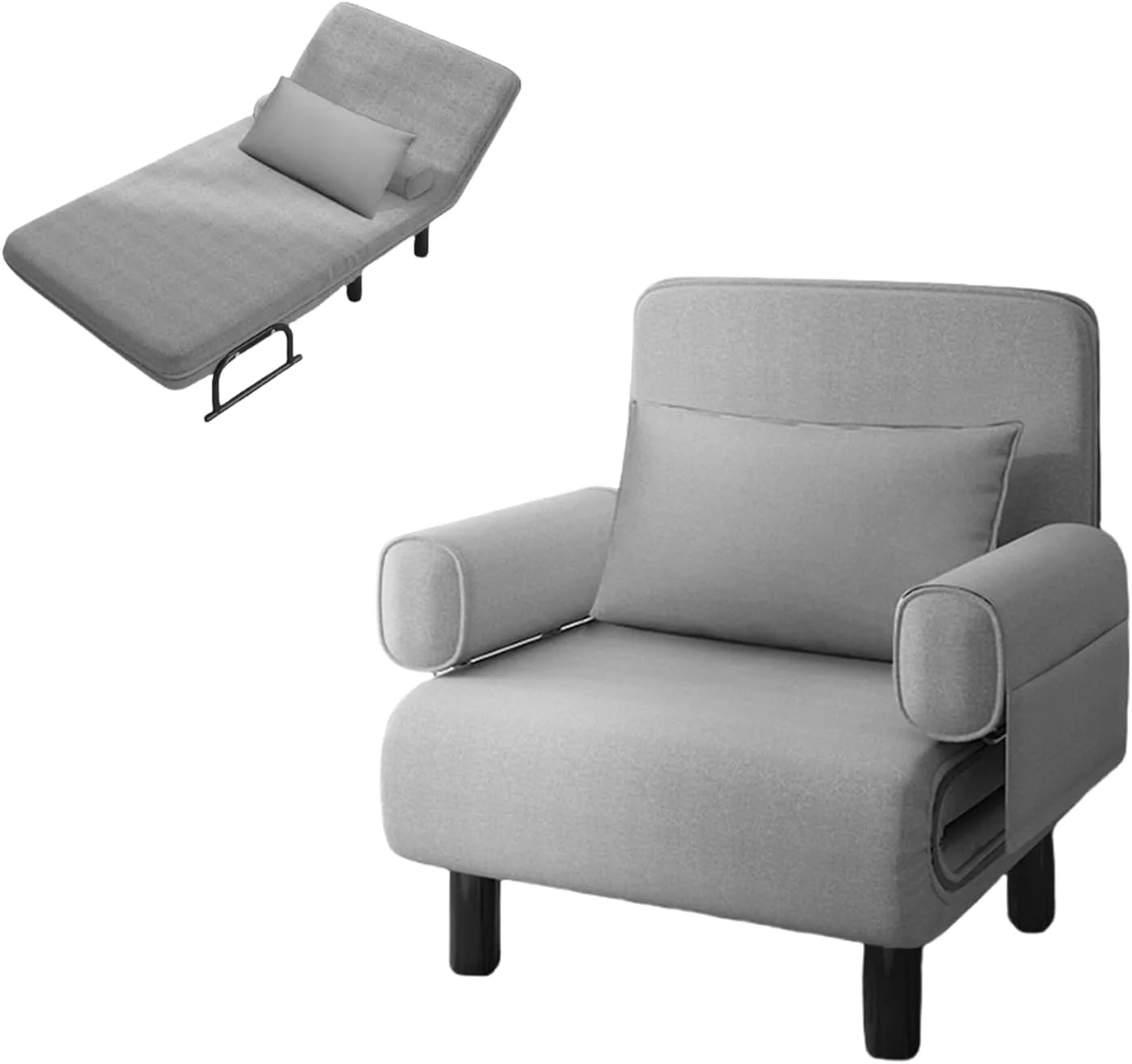 تخت خواب شو 4 در 1 تاشو - مبل تختخواب شو تاشو با پشتی قابل تنظیم 6 حالته، دسته و بالش، صندلی استراحت جداشدنی برای استفاده در داخل و خارج از منزل (دسته اسفنجی 80 سانتی متری)