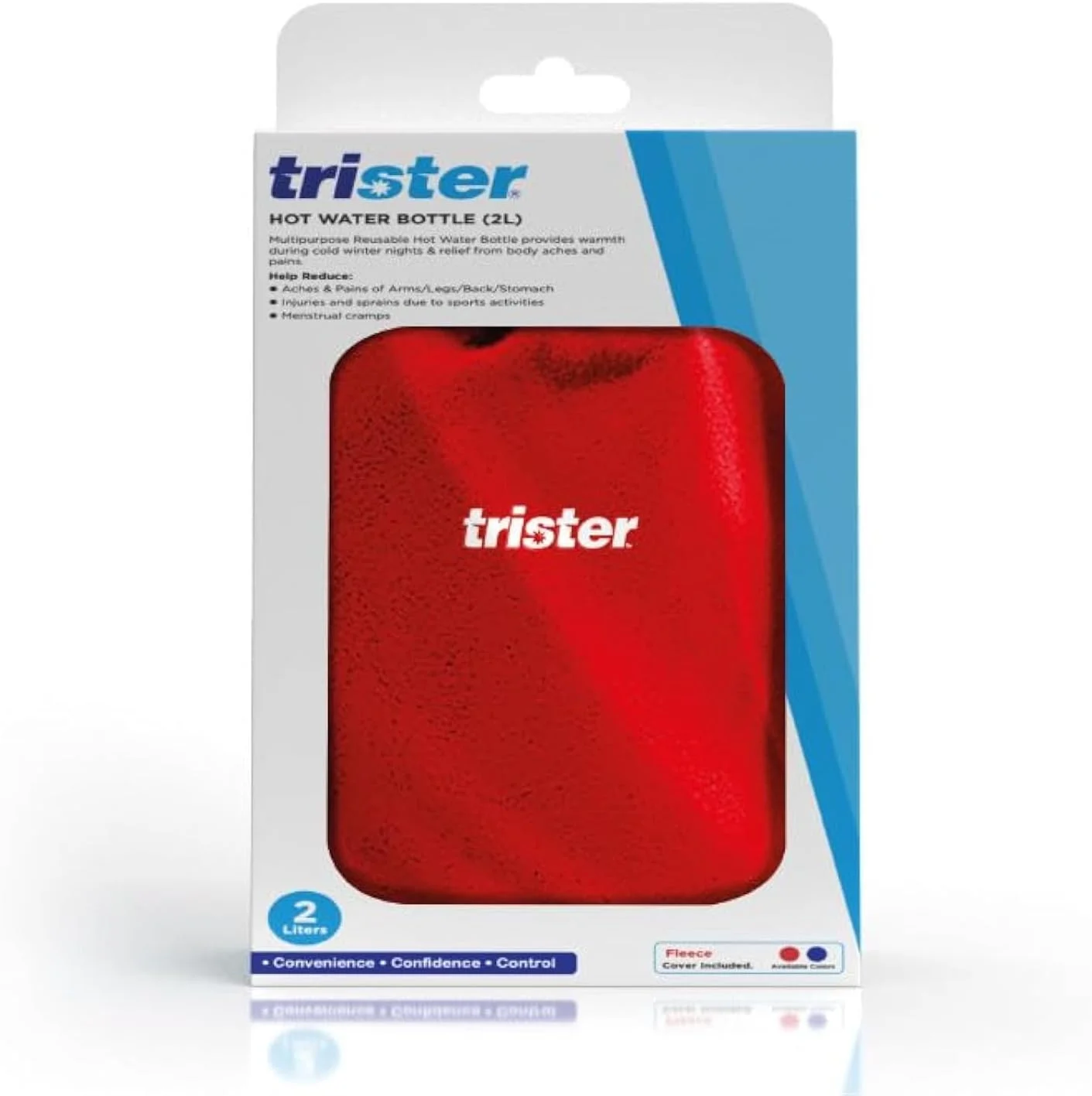 کیسه آب گرم تریستر 2 لیتری قرمز (TS‑512WBC) - لاستیک ضد نشت 2 لیتری، روکش پارچه ای نرم، ظرفیت بزرگ برای گرما و تسکین درد