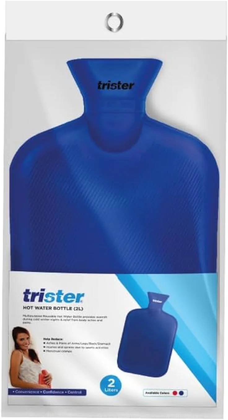 کیسه آب گرم تریستر ۲ لیتری آبی (TS-511HWB) - لاستیک ضد نشت، ظرفیت بزرگ، مناسب برای تسکین درد و گرما
