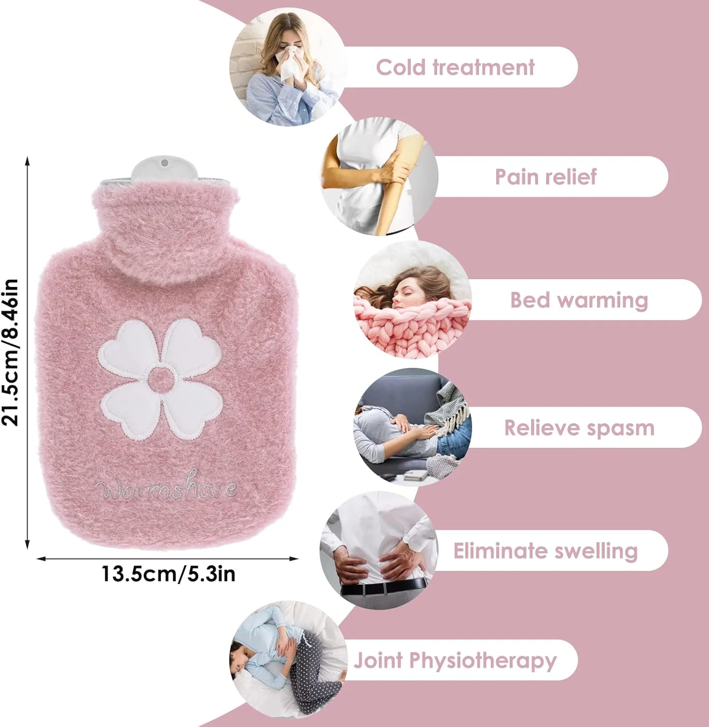 کیسه آب گرم کوچک 500 میلی لیتری با روکش خز مصنوعی نرم و با کیفیت، کیسه آب 2 در 1 برای کمپرس سرد و گرم، کیسه آب گرم کوچک برای زنان، سالمندان و کودکان - صورتی