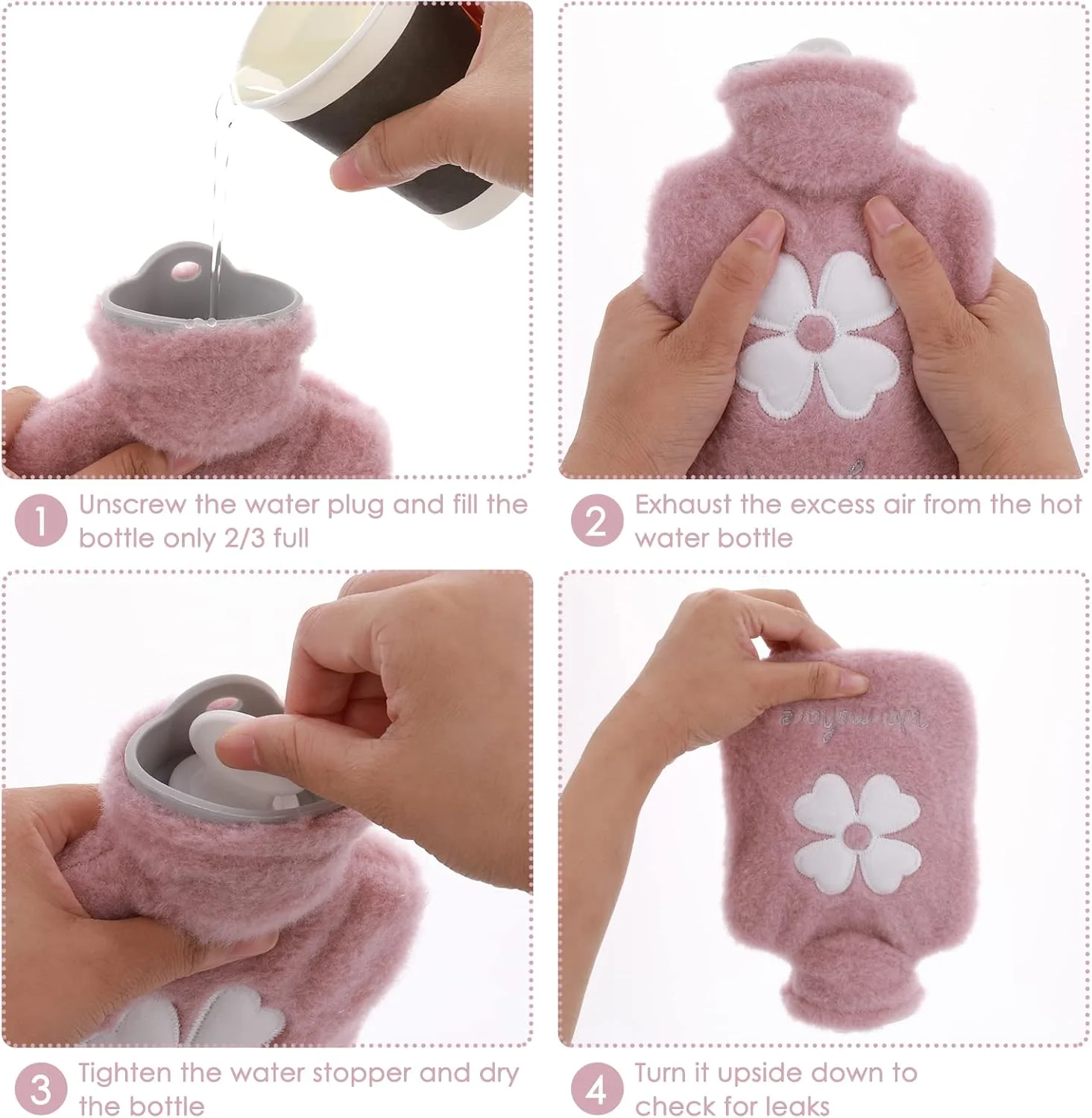 کیسه آب گرم کوچک 500 میلی لیتری با روکش خز مصنوعی نرم و با کیفیت، کیسه آب 2 در 1 برای کمپرس سرد و گرم، کیسه آب گرم کوچک برای زنان، سالمندان و کودکان - صورتی