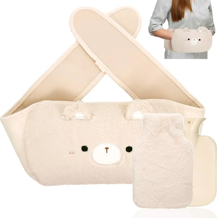 کیسه آب گرم 1 لیتری با کمربند، کیسه آب گرم گردنی با پوشش گرم کننده دست و کمر مخملی نرم، کیسه آب گرم برای گردن، درد قاعدگی، شانه، گرم کننده کمر برای کودکان و بزرگسالان