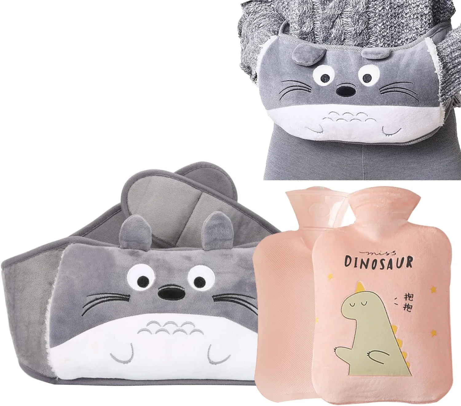 کیسه آب گرم زومیدیه با روکش گرم کننده کمر و دست مخملی نرم، کیسه آب گرم کارتونی 1 لیتری برای تسکین درد گردن، کمر، شانه و پا، گرم کننده کمر (1 لیتر با روکش کمر)