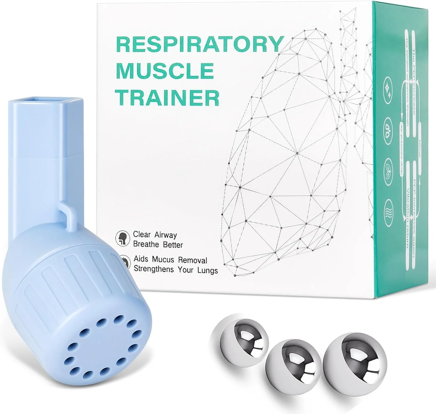 دستگاه پاکسازی مخاط و انبساط ریه MAKINGTEC، دستگاه حذف مخاط دریچه Flutter، دستگاه تمرین دهنده ریه برای تقویت کننده ریه، دستگاه تمرین تنفسی برای ریه ها (آبی روشن)