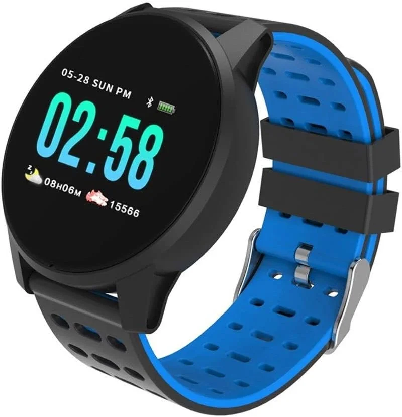 ساعت مچی ضربان قلب WVV، ساعت هوشمند با صفحه نمایش رنگی 1.3 اینچی، ضربان قلب سازگار با محیط زیست، فشار خون، دستبند ورزشی، گام شمار، ضد آب Ip67 (رنگ: آبی)