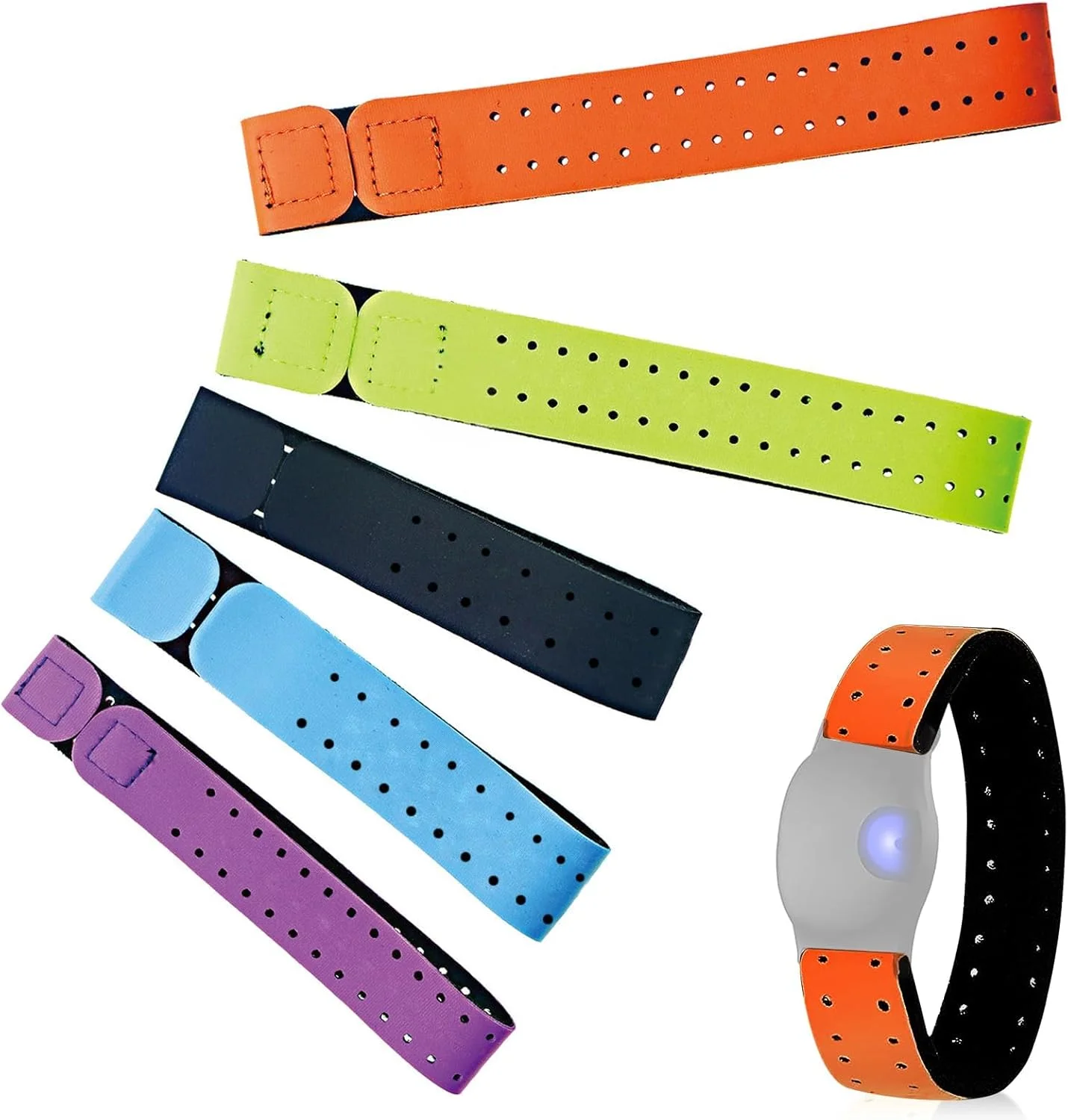 مجموعه 5 عددی بند جایگزین مانیتور ضربان قلب آزون، بند نرم 2x35 سانتی‌متری در 5 رنگ، بند بازویی قابل تنظیم برای سنسور ضربان قلب OTF Beat و تئوری فیتنس