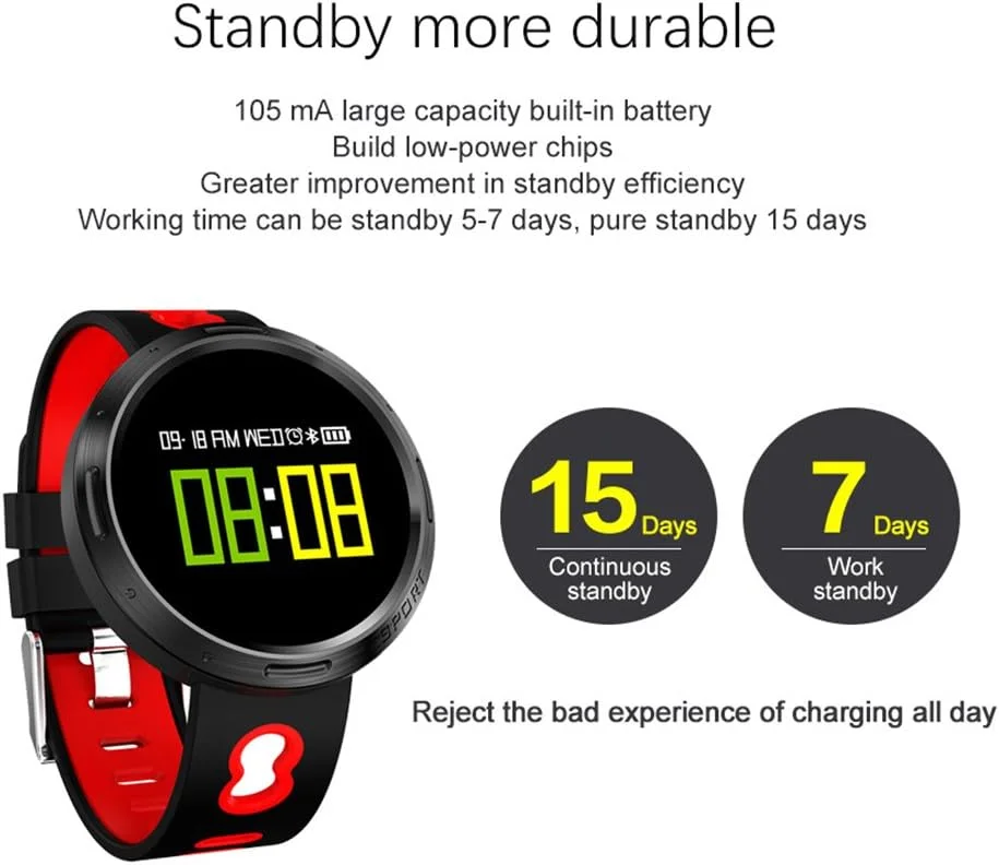 دستبند هوشمند YONII با قابلیت ردیابی ضربان قلب، تست فشار خون، پایش خواب، حالت های ورزشی گوناگون برای دویدن و شنا، گام شمار، یادآوری پیام تماس گیرنده، ضد آب تا عمق IP68 - قرمز