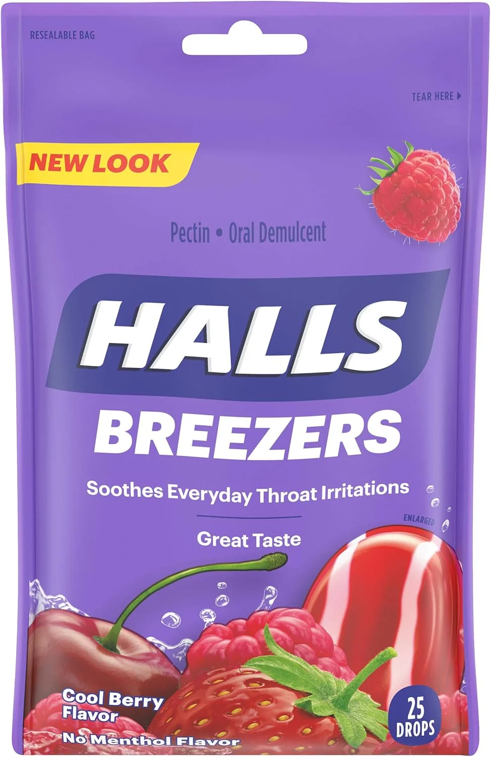 آبنبات سرد میوه ای هالز، خنک کننده گلو با طعم بری، 25 عددی (بسته 1 عددی)