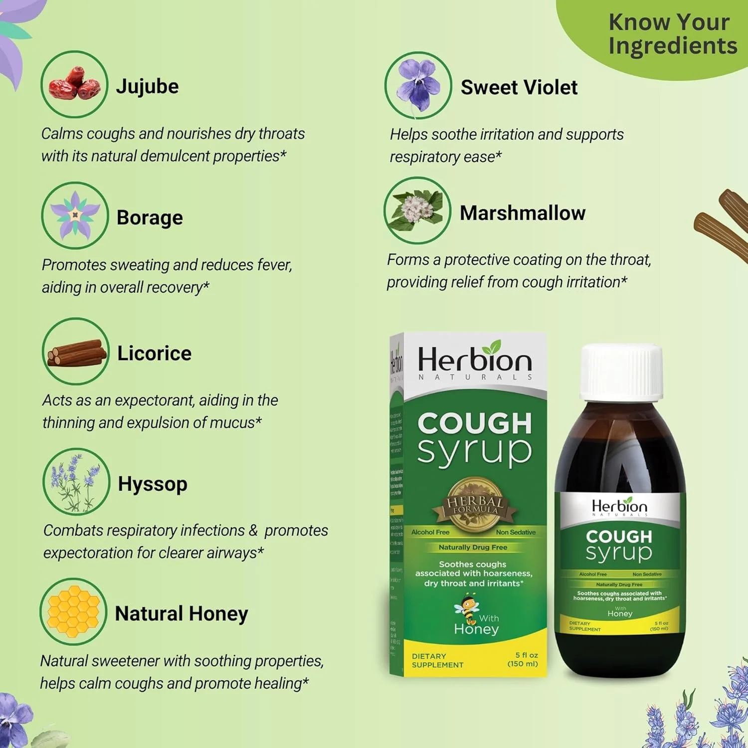 شربت سرفه گیاهی Herbion Naturals با عسل، به تسکین سرفه و گلو درد کمک می کند، سیستم ایمنی بدن را تقویت می کند و عملکرد سالم ریه را بهبود می بخشد، 150 میلی لیتر
