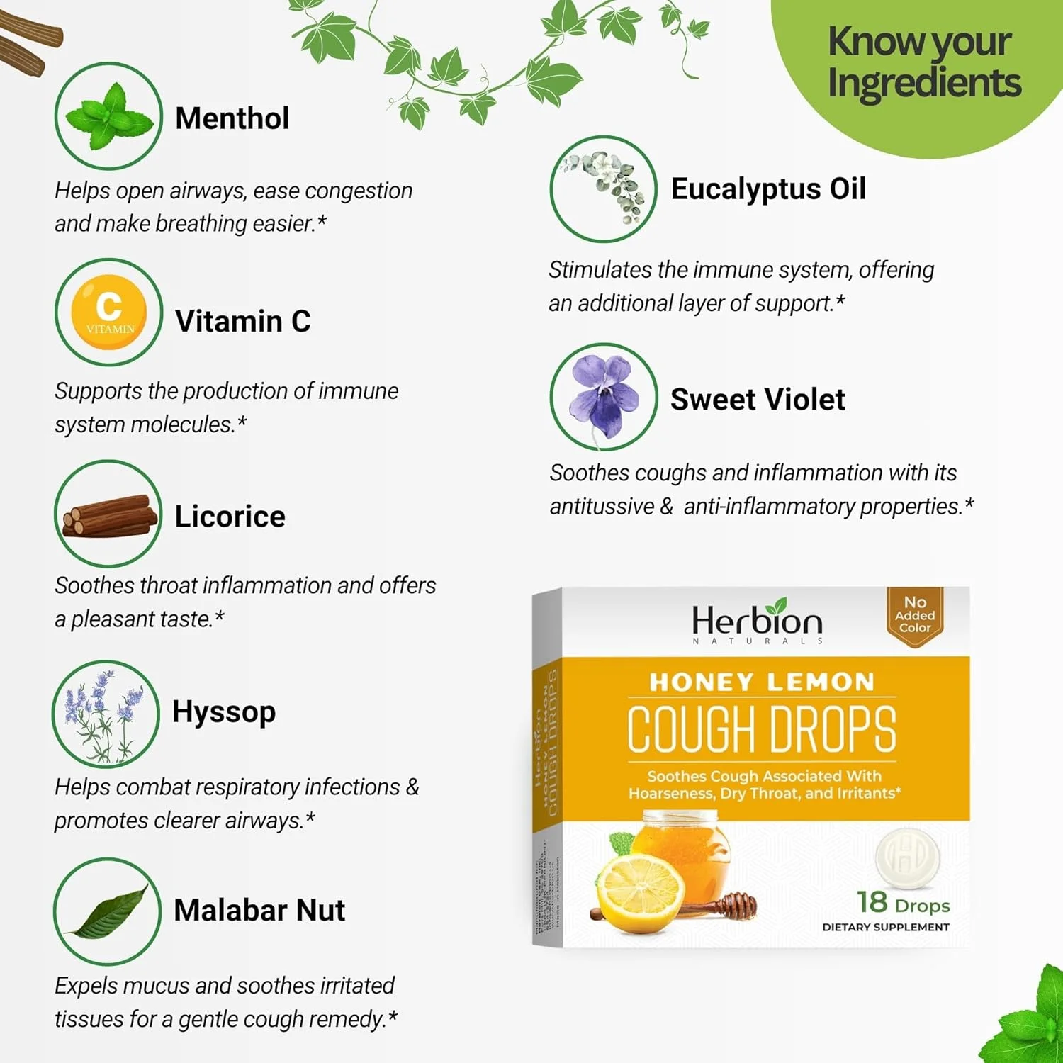 آبنبات های ضد سرفه هربيون نچرالز - طعم عسل و لیمو، مکمل غذایی تسکین دهنده برای بزرگسالان و کودکان (6 سال به بالا)، 18 عدد، بدون طعم دهنده و رنگ مصنوعی آبنبات های ضد سرفه هربيون نچرالز - طعم عسل و لیمو، مکمل غذایی تسکین دهنده برای بزرگسالان و کودکان (6 سال به بالا)، 18 عدد، بدون طعم دهنده و رنگ مصنوعی