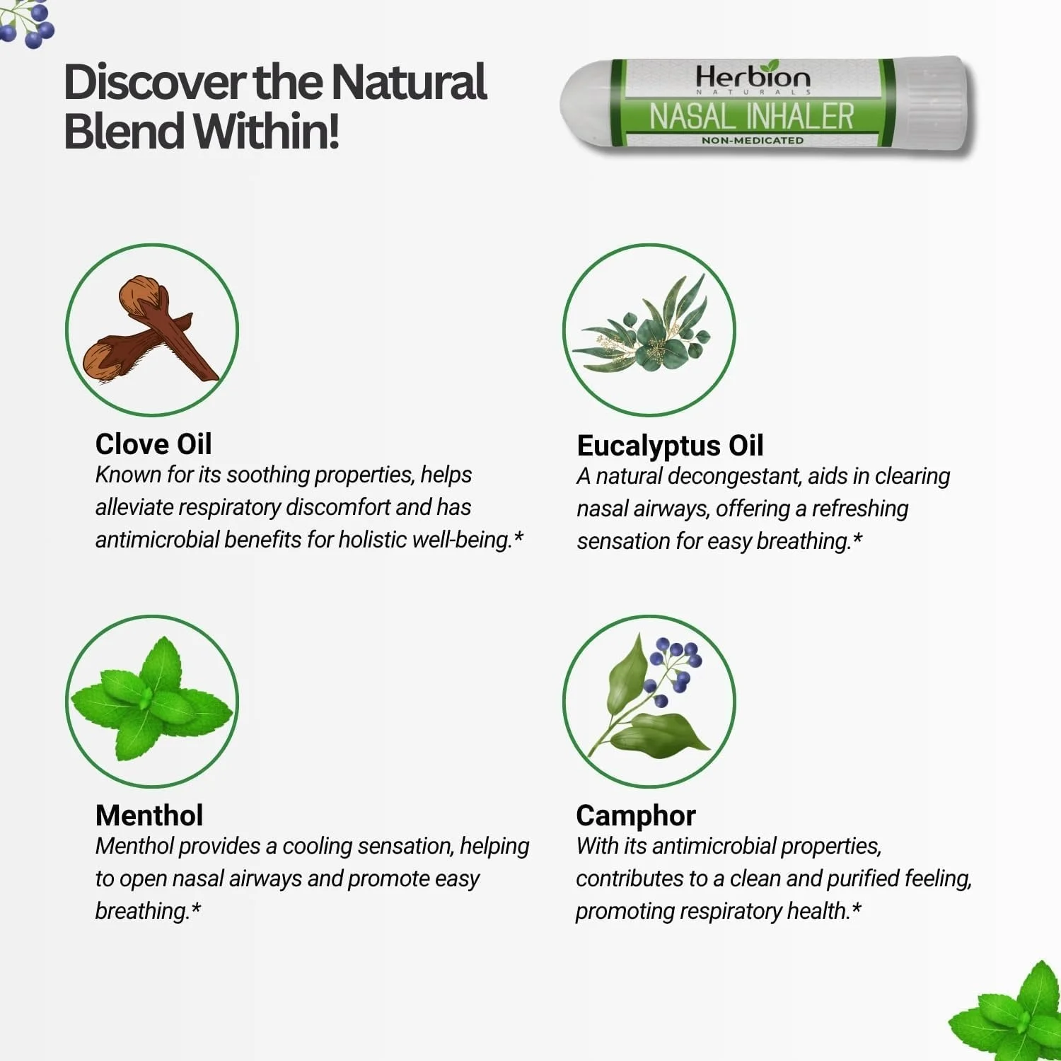 استنشاقی بینی گیاهی Herbion Naturals، 1.5 میلی لیتر - تسکین دهنده احتقان و گرفتگی بینی، سینوزیت و شرایط آلرژیک - منتول، روغن میخک، روغن اکالیپتوس و کافور استنشاقی بینی گیاهی Herbion Naturals، 1.5 میلی لیتر - تسکین دهنده احتقان و گرفتگی بینی، سینوزیت و شرایط آلرژیک - منتول، روغن میخک، روغن اکالیپتوس و کافور