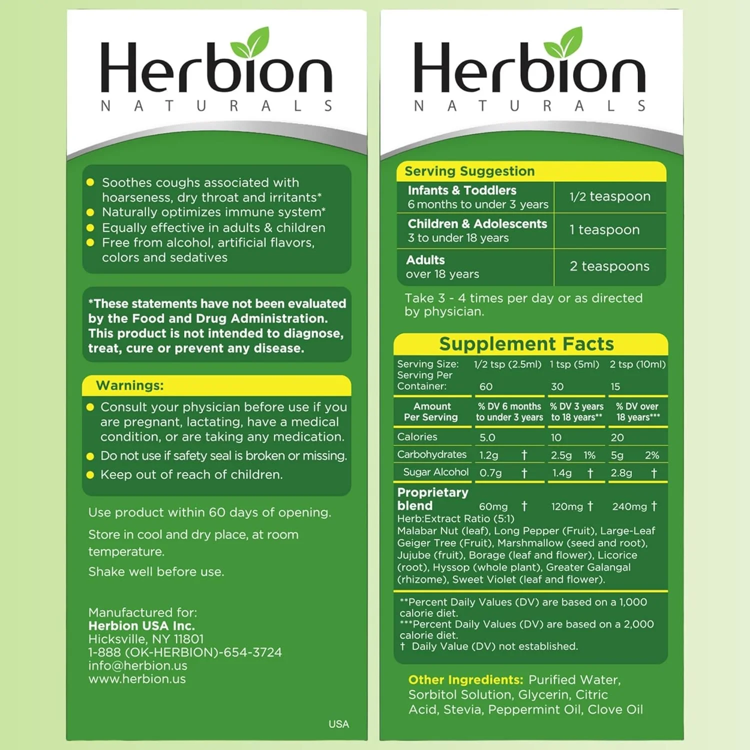 شربت سرفه بدون قند گیاهی Herbion Naturals با استویا به تسکین سرفه و التیام گلو درد کمک می کند و عملکرد سالم برونش ها و ریه را تقویت می کند. شربت سرفه بدون قند گیاهی Herbion Naturals با استویا به تسکین سرفه و التیام گلو درد کمک می کند و عملکرد سالم برونش ها و ریه را تقویت می کند.