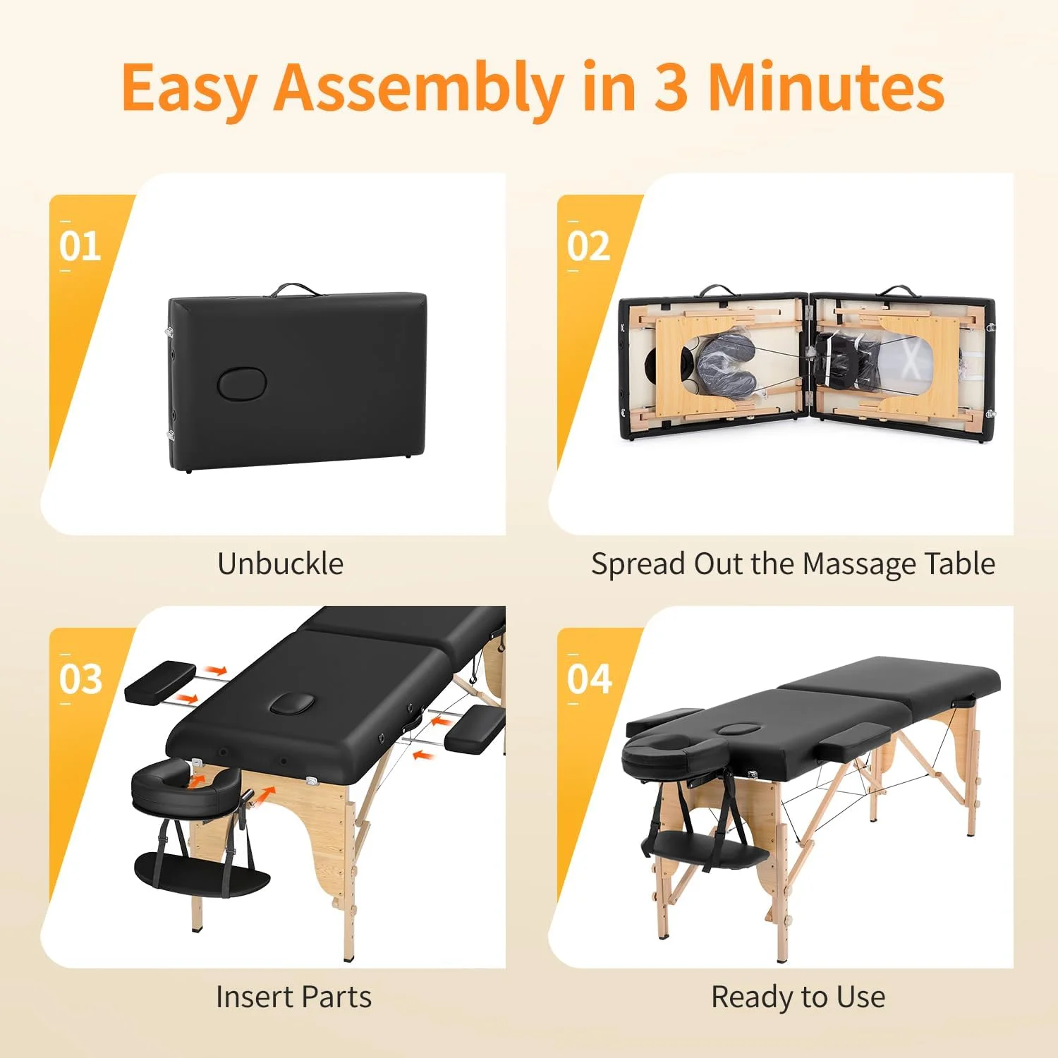 تخت ماساژ قابل حمل، طول 185 سانتی متر، عرض 71 سانتی متر، ارتفاع قابل تنظیم، تاشو، دارای جای صورت و کیف حمل