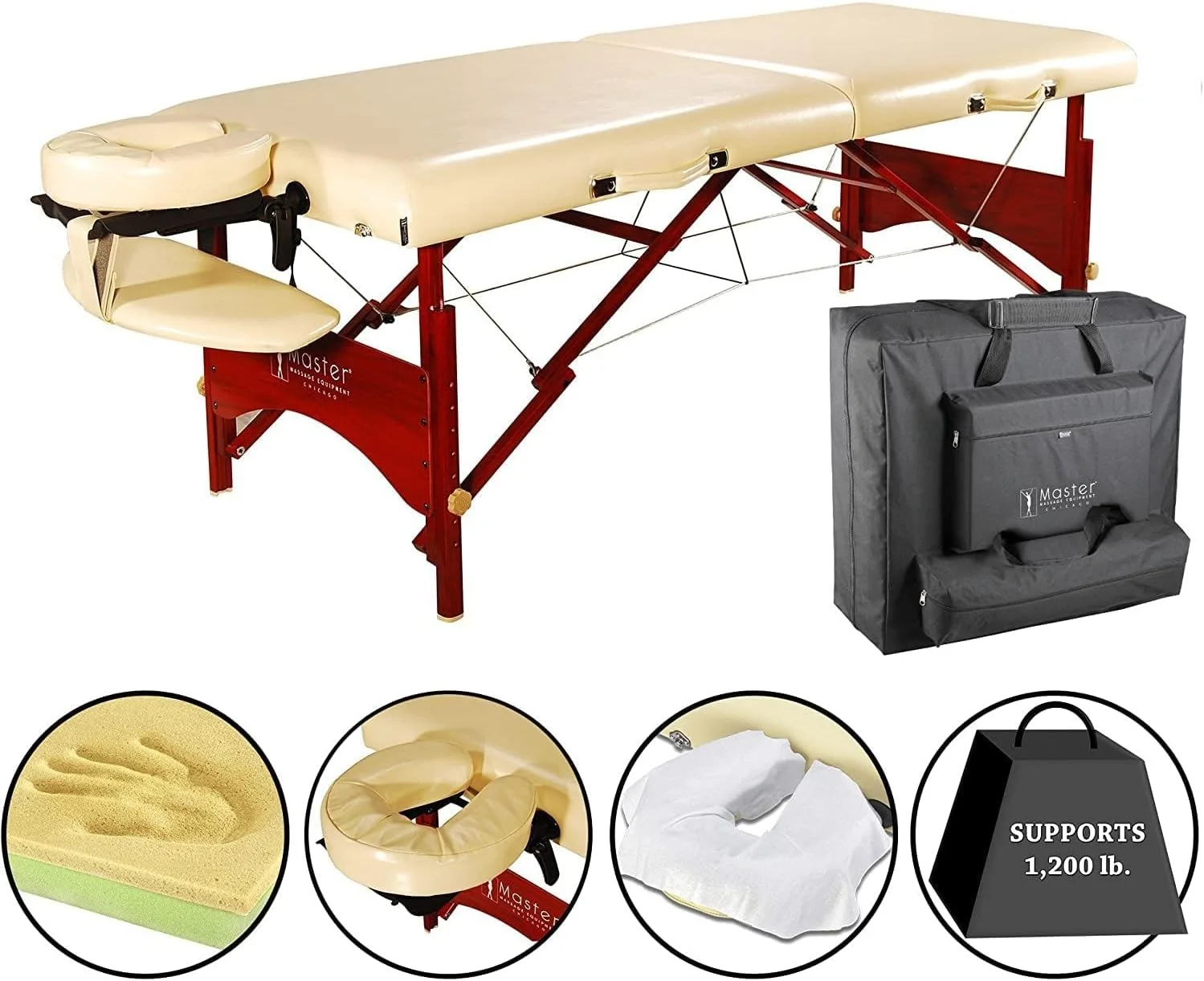 تخت ماساژ قابل حمل MASTER Caribbean/Vista، تخت تاشو 2 قسمتی اسپا و مژه با پایه های چوبی و کیف حمل، طول 184 سانتی متر، عرض 71 سانتی متر، ارتفاع قابل تنظیم 60 تا 86 سانتی متر، وزن 17 کیلوگرم (فقط میز)