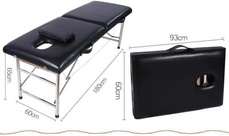تخت ماساژ قابل حمل برونسون: تخت های ماساژ تاشو با بالش، تخت اسپا با قاب استیل ضد زنگ، تاشو، مشکی برای سالن اسپا، تاتو، ماساژ، درمان های درمانی، مشکی