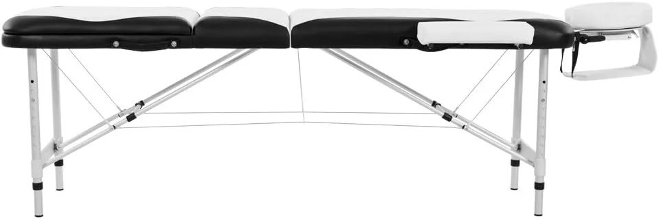 تخت ماساژ تاشو قابل حمل سه قسمتی، آلومینیومی، سبک وزن، مناسب برای سالن های زیبایی، تتو، اسپا و ریکی، با فوم چرم PU درجه یک و کیف حمل، سفید (213 سانتی متر / 15 کیلوگرم / ظرفیت بار 250 کیلوگرم)
